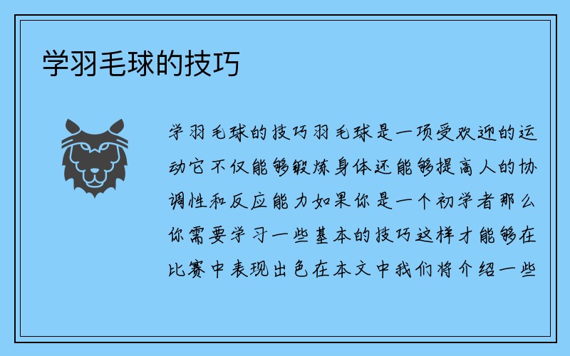 学羽毛球的技巧